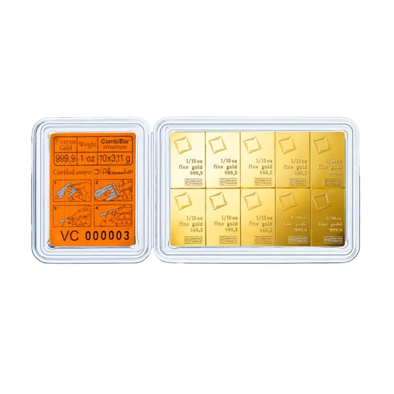 10 x 1/10 oz CombiBar® | Gold | Valcambi