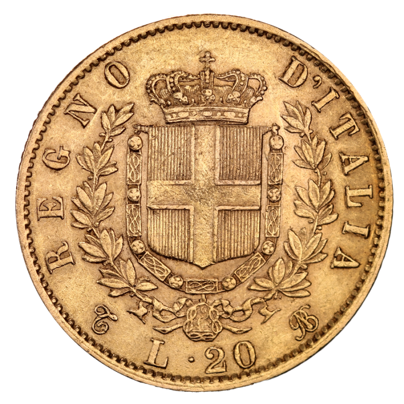 Zlatá mince 20 lira Vittorio Emanuele II. 1861-1878