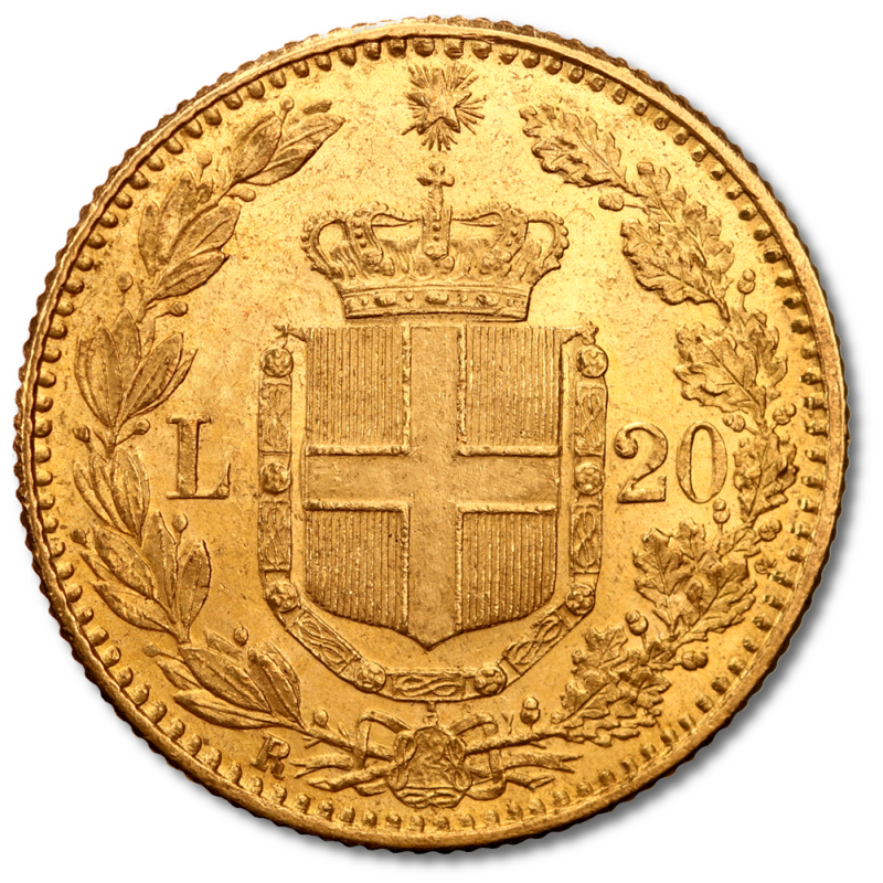 Zlatá mince 20 lira Umberto I. 1879-1897