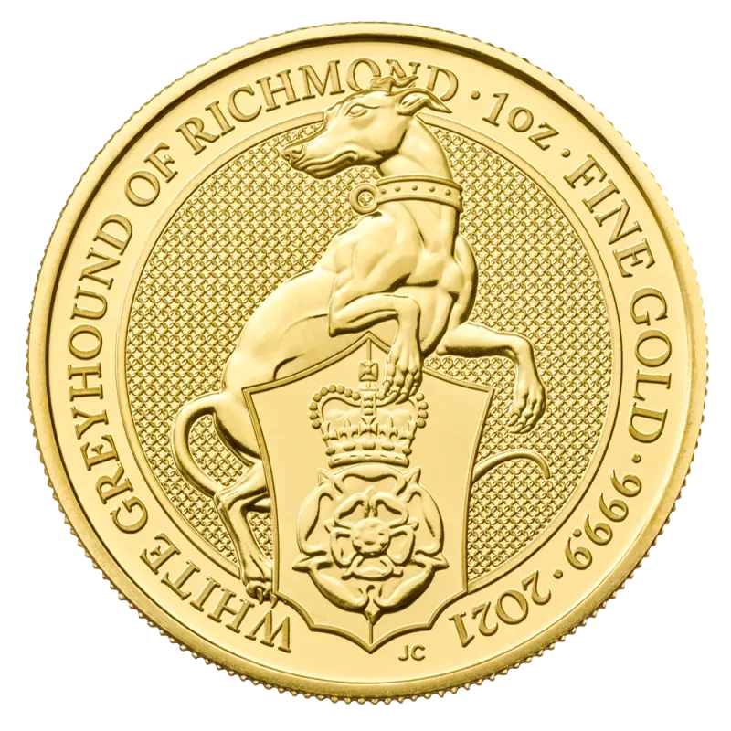 1 oz Queen's Beasts White Greyhound of Richmond Gold Coin (2021)