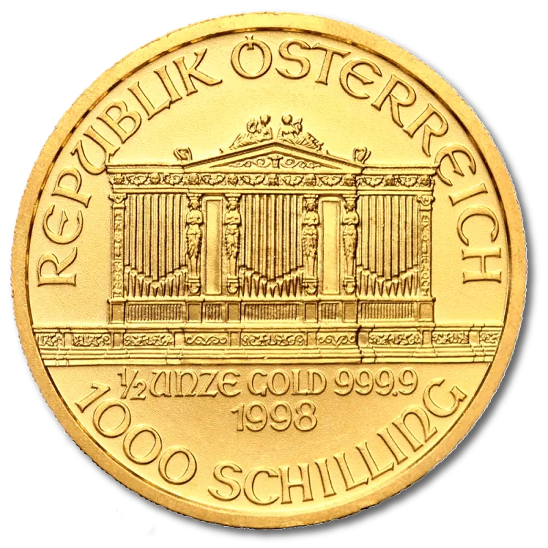 Zlatá investiční mince Wiener Philharmoniker 1/2 Oz různé roky